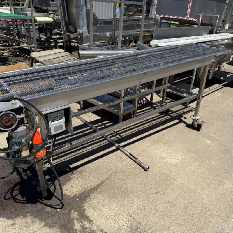 Conveyor Mesh SS 500mm belt 2m long 1m high Adjustable legs on wheels